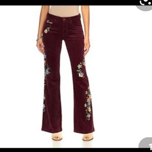 Sheryl Crow Burgundy Corduroy Pants 6 Embroidery Hippie Boho